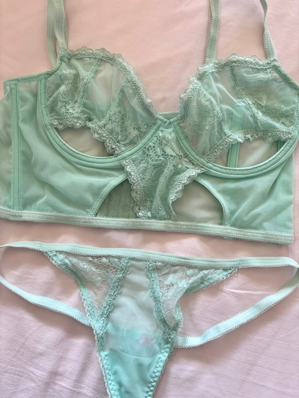 Tiffany Blue Like New Mesh Lace Matching Sheer Lingerie Set